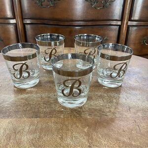 Vintage Dorothy Thorpe lowball cocktail glasses monogram B set of 5